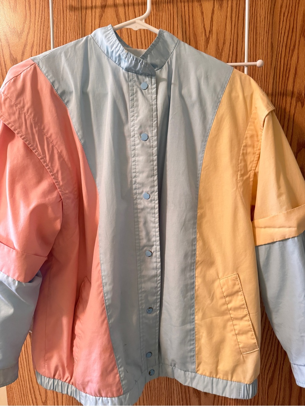 Vintage 80s Sears Pastel Colorblock Windbreaker Jacket Pink Blue Yellow